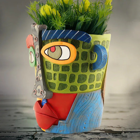 Abstract Face Planter Pot - Artistic Resin Decor for Succulents & Plants (Colorful models - 12.5*12*9CM) - Mekamart Australia