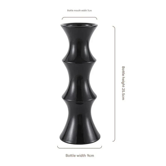 Glossy Black Ceramic Vase - Unique Bamboo-Look Design (25.5x9x7cm) - Mekamart Australia
