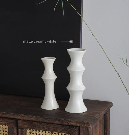 Matte White Ceramic Vase - Unique Bamboo Shape Design (25.5x9x7cm) - Mekamart Australia