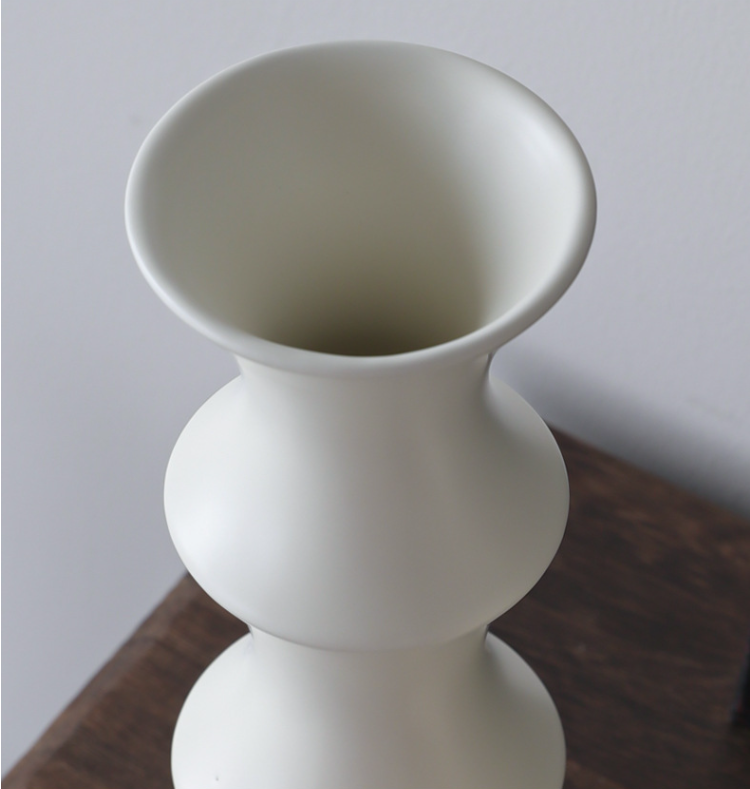 Matte White Ceramic Vase - Unique Bamboo Shape Design (25.5x9x7cm)