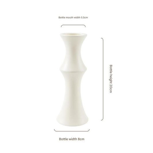 Matte White Ceramic Vase - Unique Bamboo Shape Design (20x8x5.5cm)