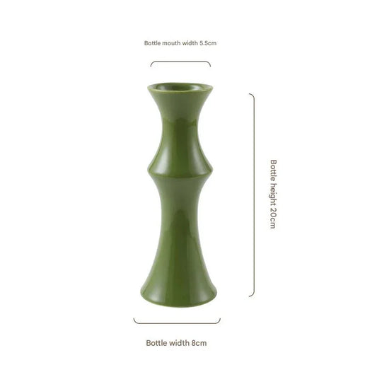 Glossy GreenCeramic Vase - Unique Bamboo-Look Design (20x8x5.5cm) - Mekamart Australia