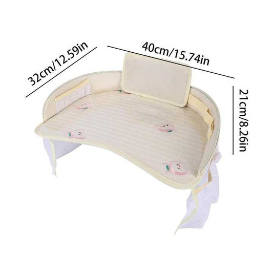 Kids Car Seat Travel Tray - Waterproof Lap Desk with Storage Pockets (Beige bunny - Round) - Mekamart Australia