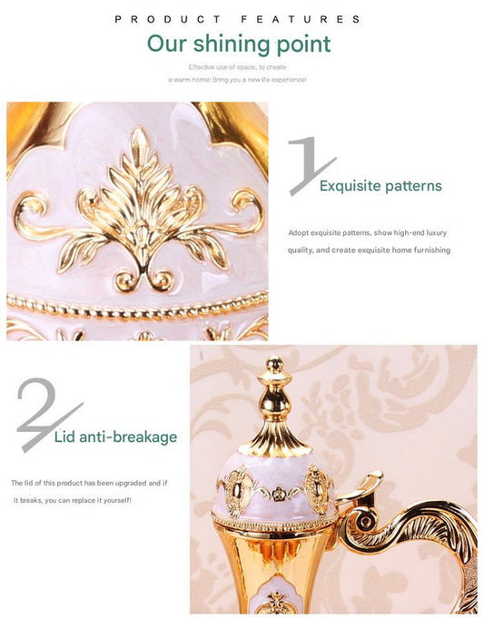 Elegant Gold Metal Serving Set - Decanter, 6 Cups, Tray (White Gold)