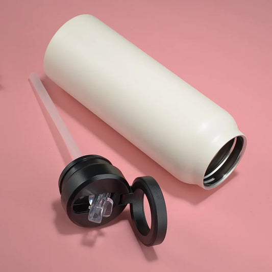 Stainless Steel Insulated Water Bottle with Integrated Magnetic Phone Stand - Beige (32oz) - Mekamart Australia