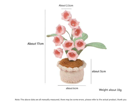 Handmade Crochet Lily of the Valley Potted Plant - Everlasting Crochet Flower Arrangement (9 heads pink) - Mekamart Australia