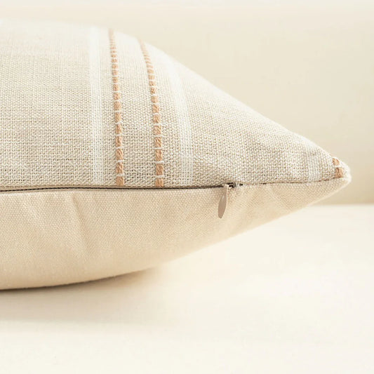 Textured Vertical Striped Pillowcases - Scandinavian Home Decor Accents (Beige Stripes Pair - 45x45cm) - Mekamart Australia