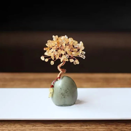 Yellow Vintage Crystal Money Tree Figurine for Home Decoration - Mekamart Australia