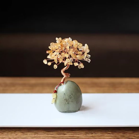 Yellow Vintage Crystal Money Tree Figurine for Home Decoration