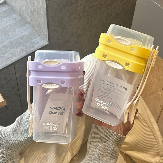 White Portable Salad & Breakfast Cup On-the-Go - Dual Compartment Container with Spork