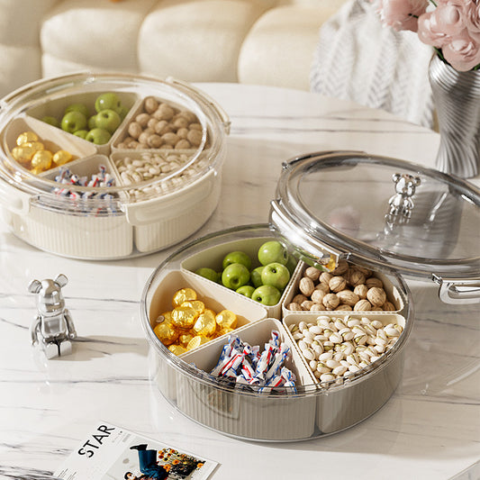 Beige And Silver Snap Button Elegant Compartment Serving Tray with Lid - Versatile Snack, Fruit & Candy Box