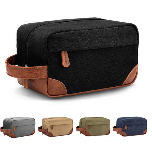 Black And Brown Men's Canvas Toiletry Bag - Large Capacity Water-Resistant Travel Organizer Dopp Kit with Handle