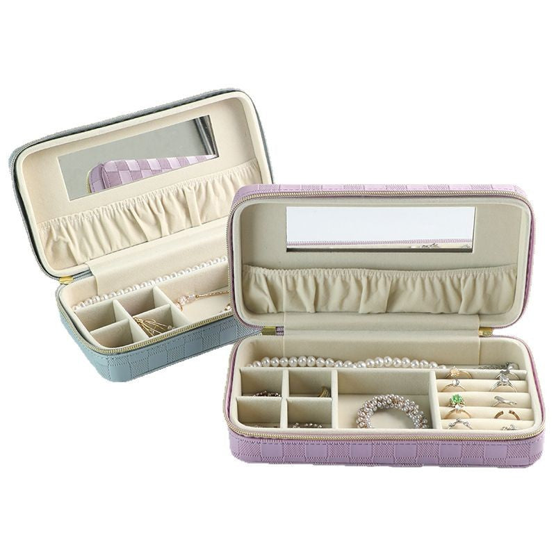 Purple Stylish PU Leather Travel Jewellery Box - Compact Organizer for Rings, Earrings, Necklaces with Mirror