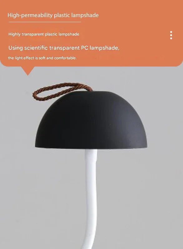 Black Sleek Minimalist LED Mushroom Table Lamp - Rechargeable 3-Color Touch Control, Bar & Ambient Light