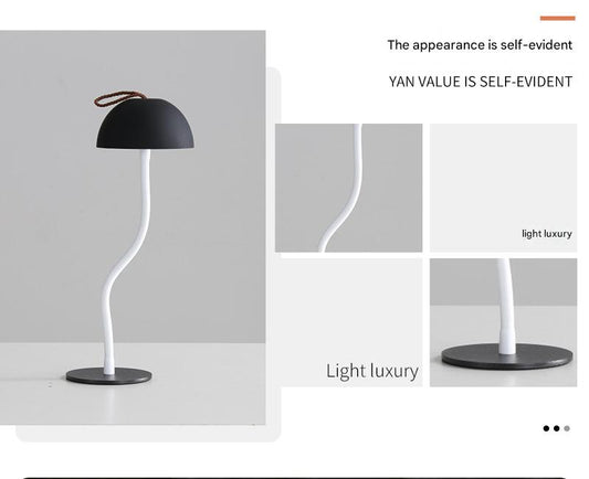 White Sleek Minimalist LED Mushroom Table Lamp - Rechargeable 3-Color Touch Control, Bar & Ambient Light
