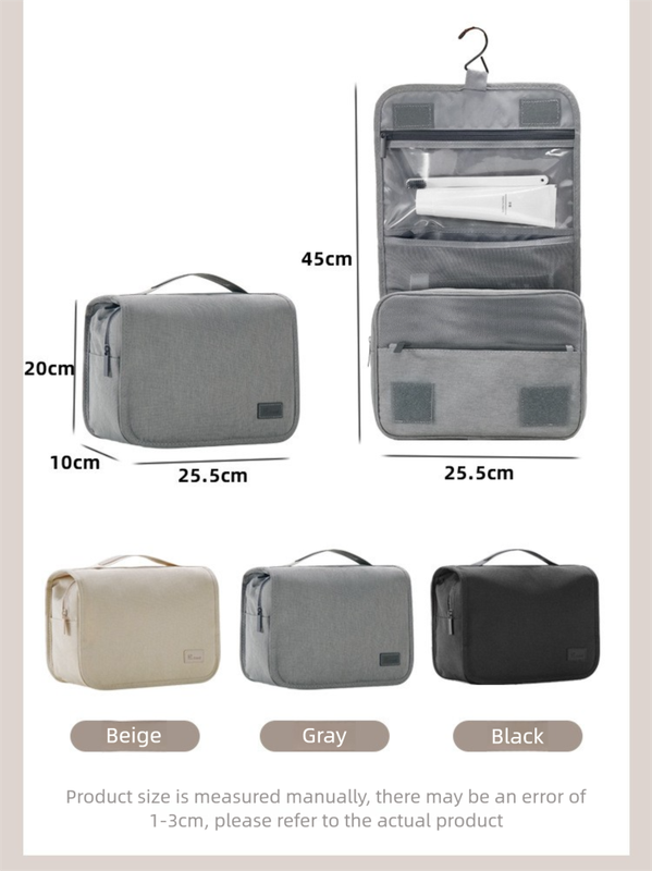 Grey Eco-Friendly RPET Hanging Toiletry Bag - Large Capacity Waterproof Travel Makeup Organizer