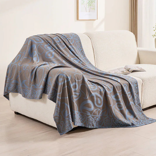 Brown,Taupe and Blue Elegant Patterned Throw Blanket - Soft Polyester Nap & Sofa Cover, 185x135cm Lightweight AC Blanket - Mekamart Australia