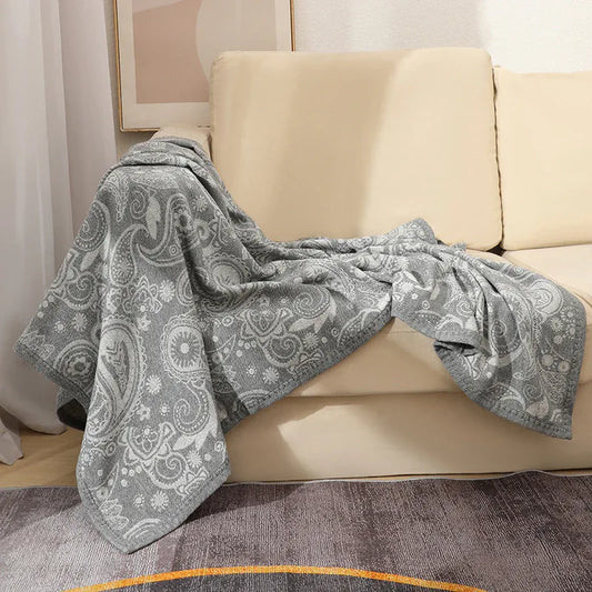 Grey Luxurious Paisley Jacquard Throw Blanket - Soft Wool Blend with Tassels, 120x150cm, Lightweight Sofa & Nap Blanket - Mekamart Australia
