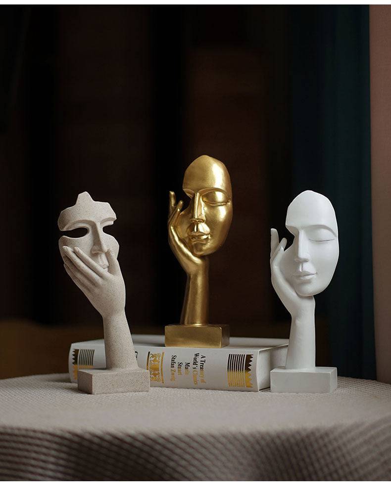 Black Style 2 Elegant Abstract Face Sculpture - Modern Resin Art Figurine, Hand & Mask Home Decor Accent