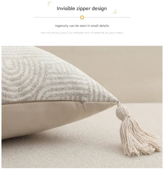 Grey Chic Geometric Jacquard Cushion Covers with Tassels - Set of 2, Plush Blend for Sofa & Bed Decor (45x45cm, Insert Not Included)