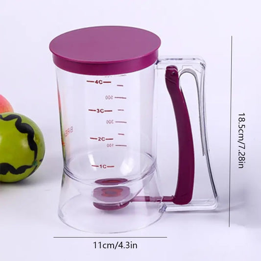 Purple Precision Batter Dispenser with Measurement Marks - 900ml Easy Pour for Pancakes, Cupcakes & Waffles