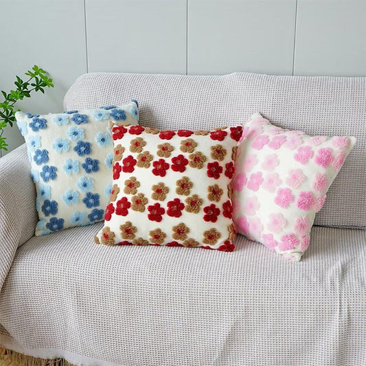 Pink Charming 3D Floral Plush Cushion Covers - Set of 4, 45x45cm Soft Faux Lambswool Pillowcases for Sofa & Bed Decor - Mekamart Australia