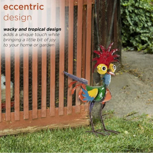 Colorful Garden Rooster Statue - 19 x 22 cm Outdoor Metal Ornament for Lawn and Patio Decor - Mekamart Australia