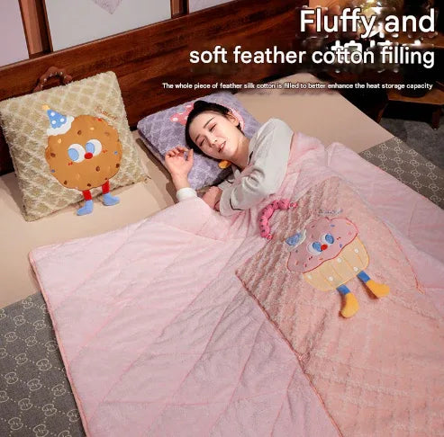 Yellow Cartoon Cookie Pillow Blanket 2-in-1 for Winter Car and Office Use - Mekamart Australia