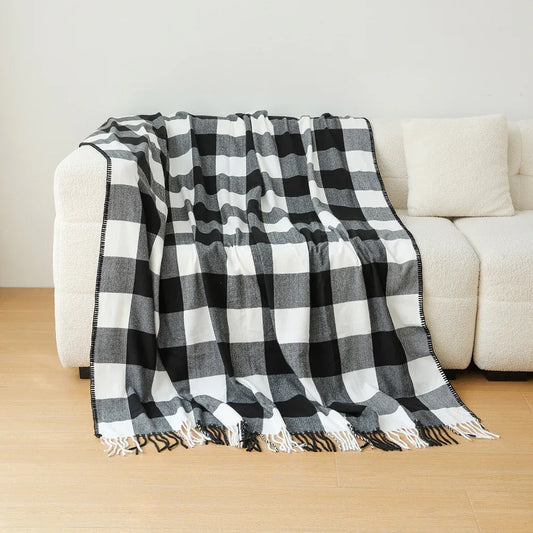 Classic Black White Checkered Faux Cashmere Blanket, 130 x 210 cm, 650g - Mekamart Australia