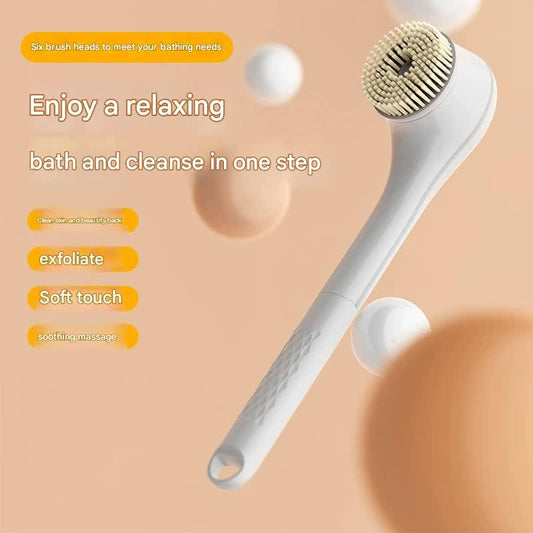Rechargeable Electric Body Brush & Back Scrubber - 6 Heads, IPX7 Waterproof(Yellow) - Mekamart Australia