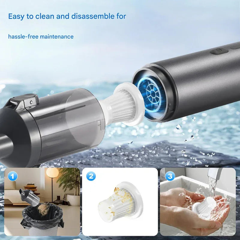 Portable Cordless Handheld Vacuum Cleaner - 16000Pa Suction, 3x2000mAh Battery, Multiple Attachments(Black and yellow) - Mekamart Australia