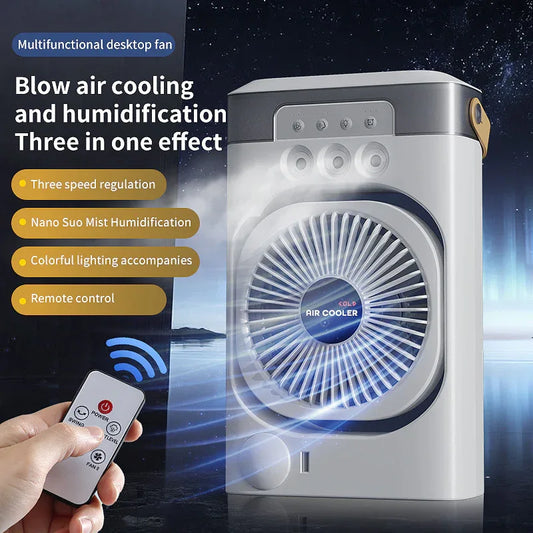 Black 3-in-1 Portable Air Cooler Fan - Desktop Humidifier & LED Light, Nano Mist - Mekamart Australia