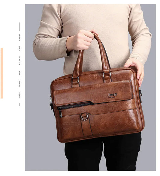Brown Men's PU Leather Briefcase - Vintage Style Laptop Messenger Bag, Crossbody Satchel for Business & Casual - Mekamart Australia