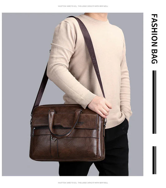 Coffee Men's PU Leather Briefcase - Vintage Style Laptop Messenger Bag, Crossbody Satchel for Business & Casual - Mekamart Australia