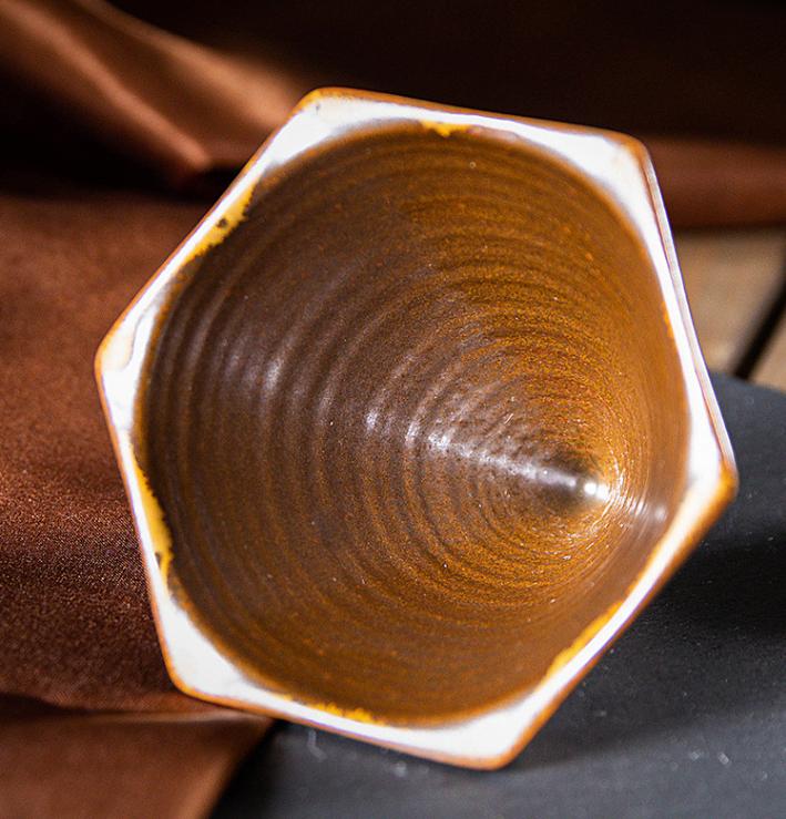 Blue and Gold Artistic Hexagonal Ceramic Coffee Cup & Stand Set - 180ml Nordic Design Drip Glaze Mug