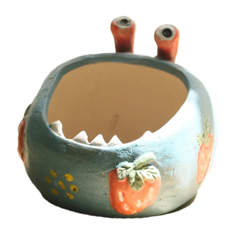 2 Pcs Yellow Whimsical Monster Ceramic Succulent Planter - Hand-Painted Character Pot with Drainage - Mekamart Australia