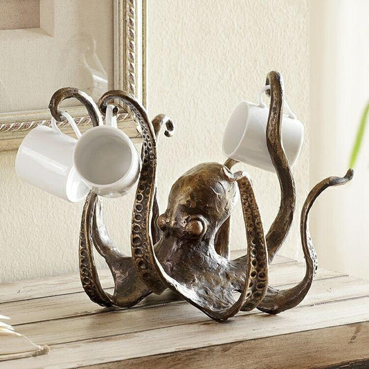 Gold Vintage Bronze Octopus Mug Holder - Decorative Resin Statue & Countertop Cup Rack - Mekamart Australia