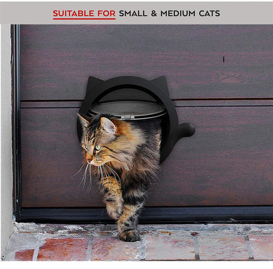 Black 4-Way Locking Cat Flap Door - Pet Entry Portal for Interior Doors, Walls & Cabinets - Mekamart Australia