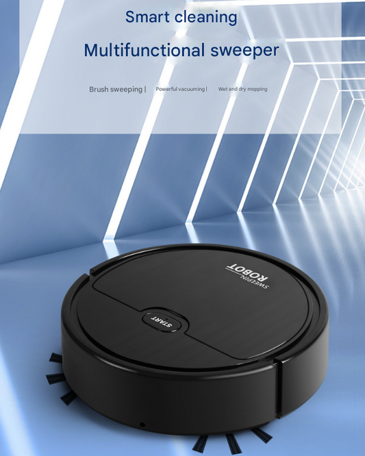 Black 3-in-1 Smart Robot Vacuum Cleaner - Automatic Sweeping, Mopping & Suction for Hard Floors & Pet Hair