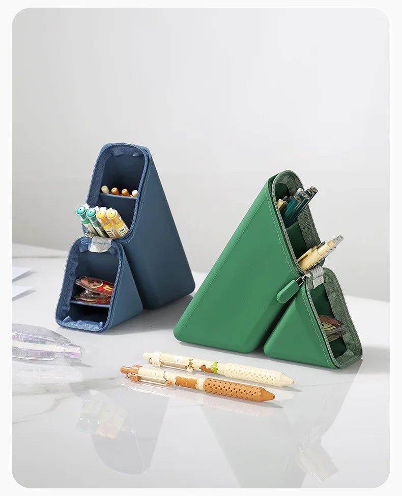 Grey Transforming Silicone Pencil Case - Stand-Up Pen Holder & Stationery Organizer - Mekamart Australia