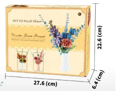 Pink DIY 3D Wooden Flower Bouquet Puzzle Set with Vase - Craft Kit for Kids and Adults - Mekamart Australia