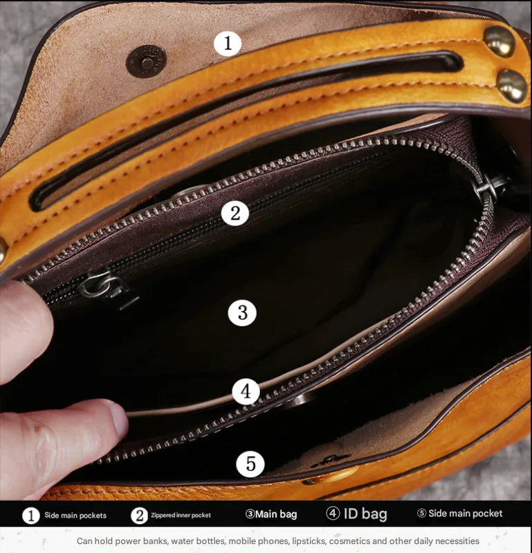 Vintage Yellow Leather Handbag - Elegant Multi-Functional Design - Mekamart Australia