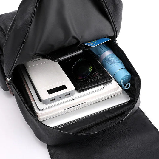 Black Large-Capacity PU Leather Backpack - Stylish Business & Travel Companion - Mekamart Australia