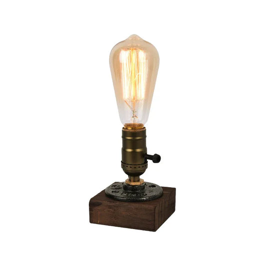 Rustic Industrial Table Lamp Vintage Wooden Base Accent Light - Mekamart Australia