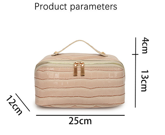 White Chic Croc-Embossed Travel Makeup Case Large Capacity Cosmetic Organizer Bag