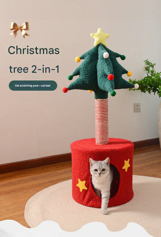 Festive Christmas Tree Cat Scratcher & Condo | 2-in-1 Sisal Post with Cozy Hideaway Bed - Mekamart Australia