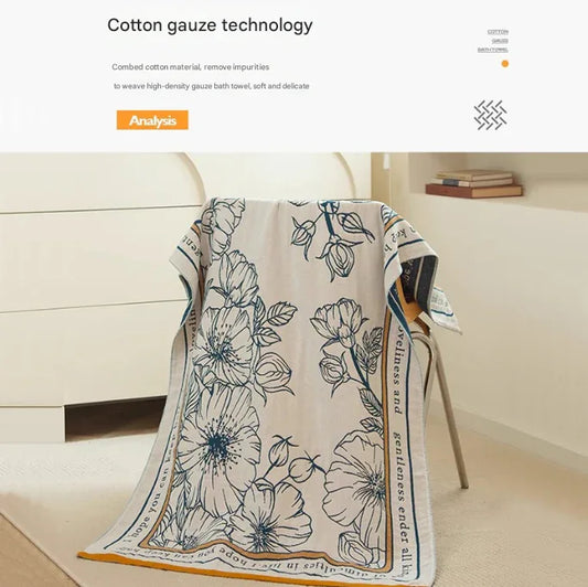Among the flower fields 40S Pure Cotton Gauze Bath Towel - Extra Large, Thick, Soft, and Highly Absorbent for Adults - Mekamart Australia