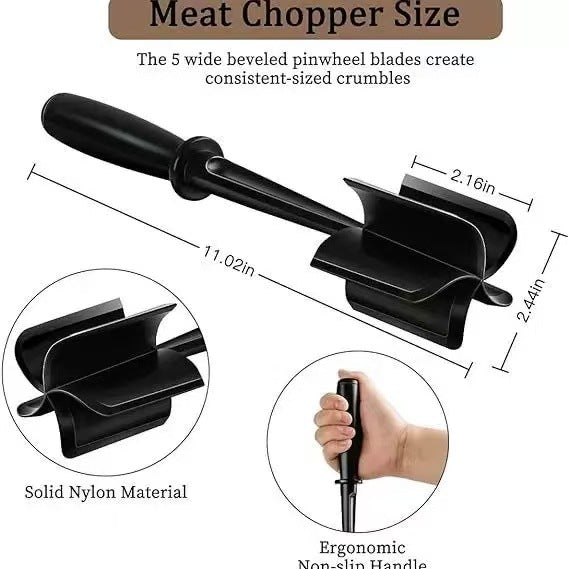 3-pieces Green Premium Heat Resistant Meat Chopper - Ground Meat Masher Utensil for Hamburger & Non-Stick Pans
