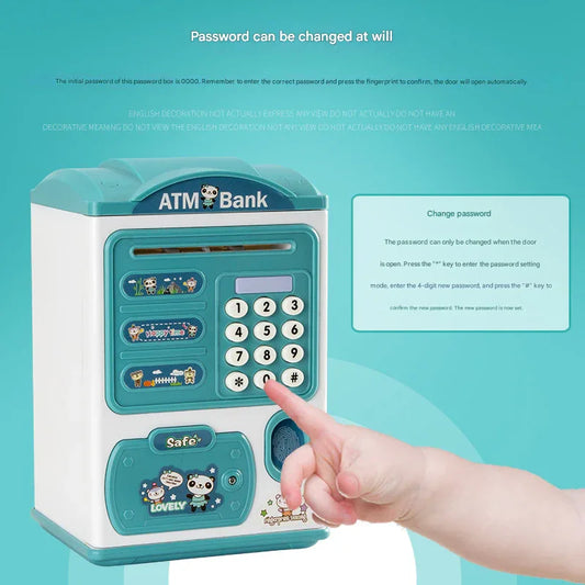 Blue Mouse Treasure Kids Smart ATM Piggy Bank - Automatic Bill Scroll, Password & Fingerprint Unlock with Fun Features - Mekamart Australia