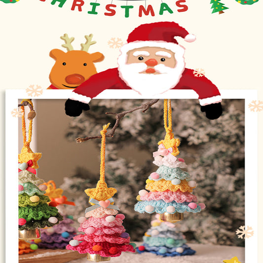 2 Pcs Handmade Crochet Christmas Tree Ornament - Plush Knitted Decoration with Bell - Ideal for Home, Car & Holiday Decor(Style C)